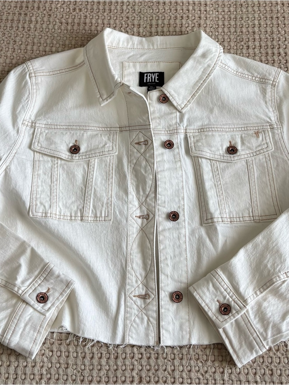 FRYE White Denim Jacket with Contrast Stitching